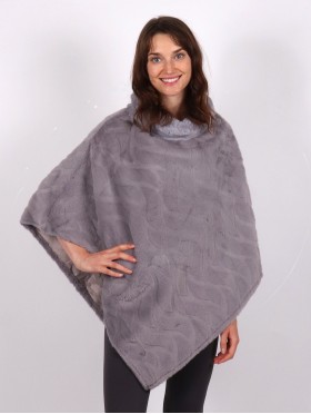 Soft Faux Fur Poncho W/  Wave Pattern 